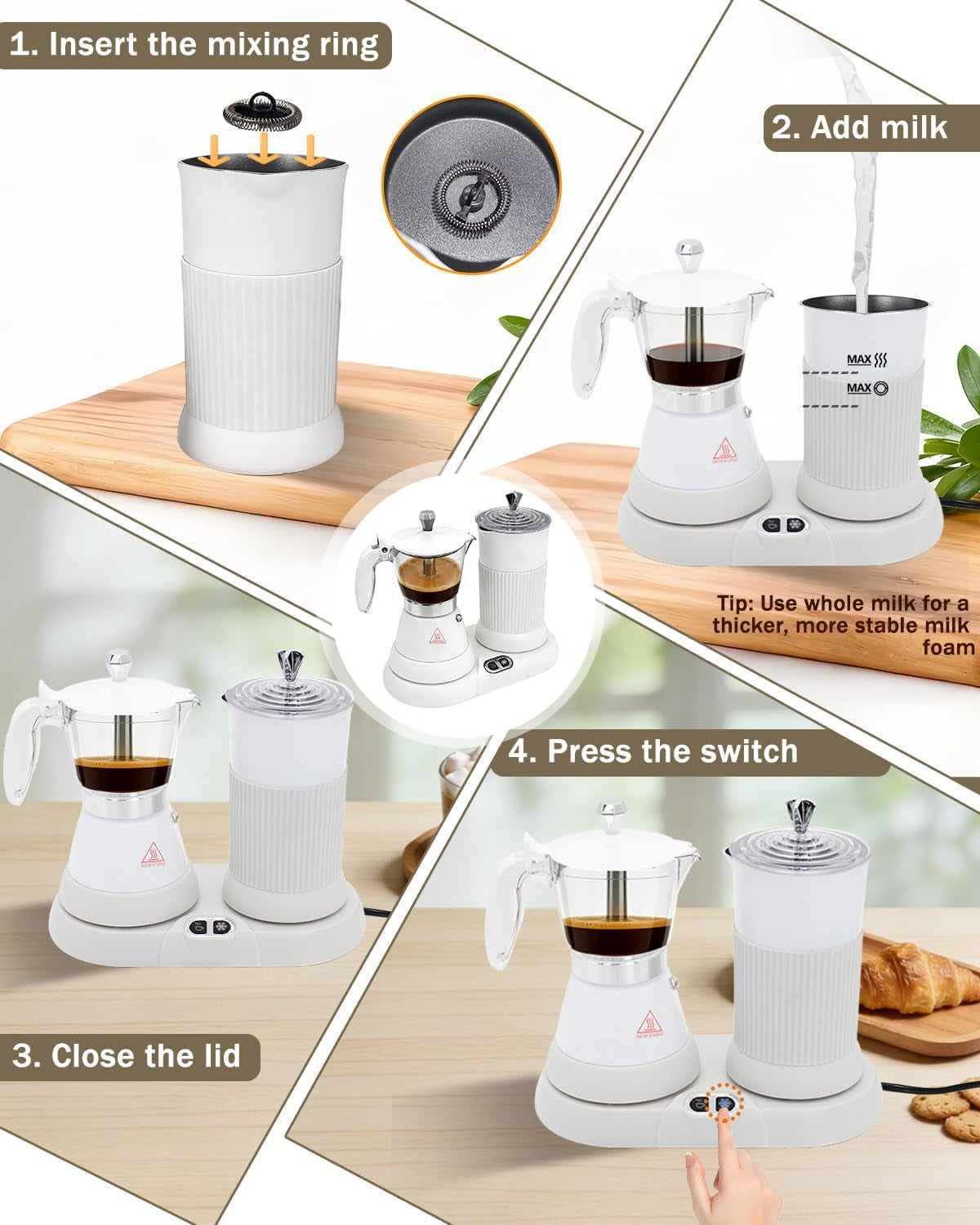 2-In-1 Milk Frother Electric Foam Maker and Moka Coffee Maker