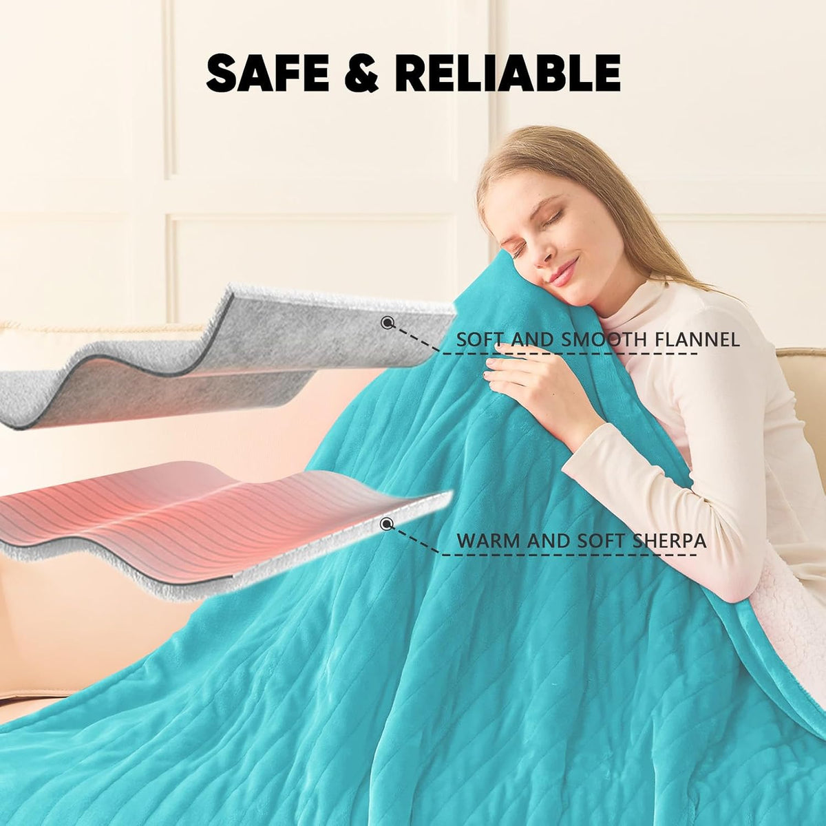 Heated Blanket Electric Throw 50"X60", Heating Blanket with 10 Heat Levels 8 Hours Auto-Off,Fleece Soft Christmas Blanket, Gifts for Grandma Seniors Mom, Lake Blue
