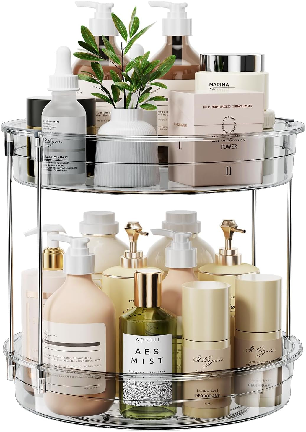 12 Inch 2 Tier Lazy Susan Turntable Organizer Rotating Spice Rack Organization for Cabinet, Kitchen, Pantry, Countertop, Bathroom, Vanity, Medicine Cabinet Organizer, Grey