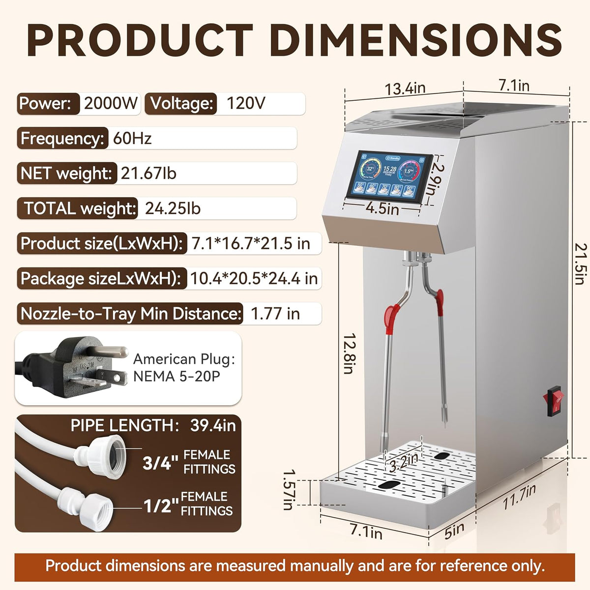 Commercial Milk Frother and Steamer 2000W, 6 Temp Settings, Silver