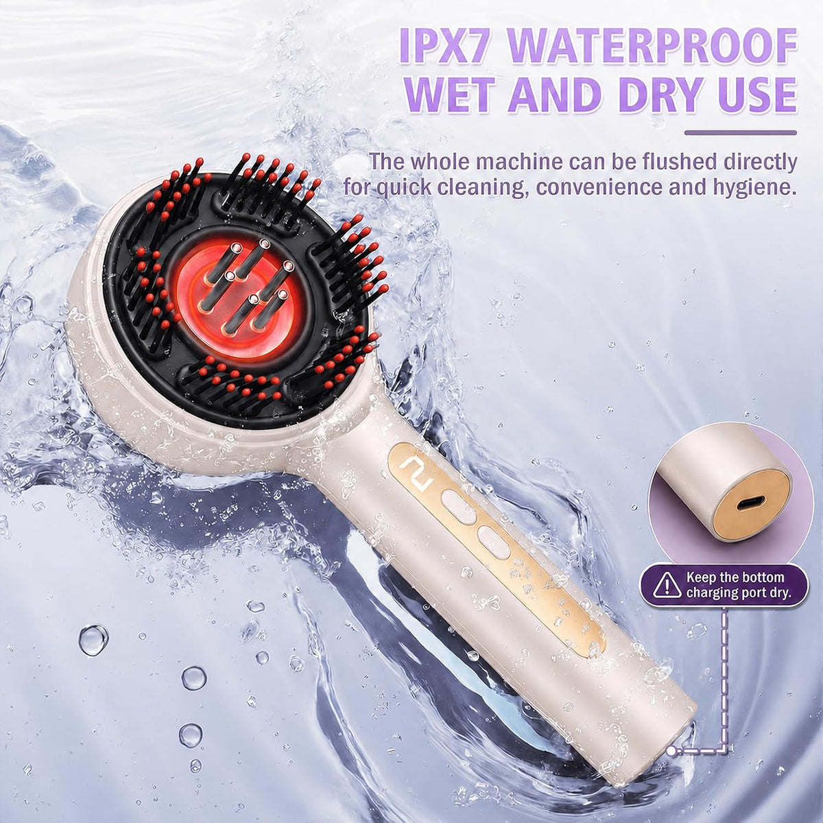 Electric Scalp Massager, 3-In-1 Hair Oil Applicator, IPX7 Waterproof Scalp Scrubber, Rechargeable Portable Head Massager Scalp Brush for Home & Travel (White)