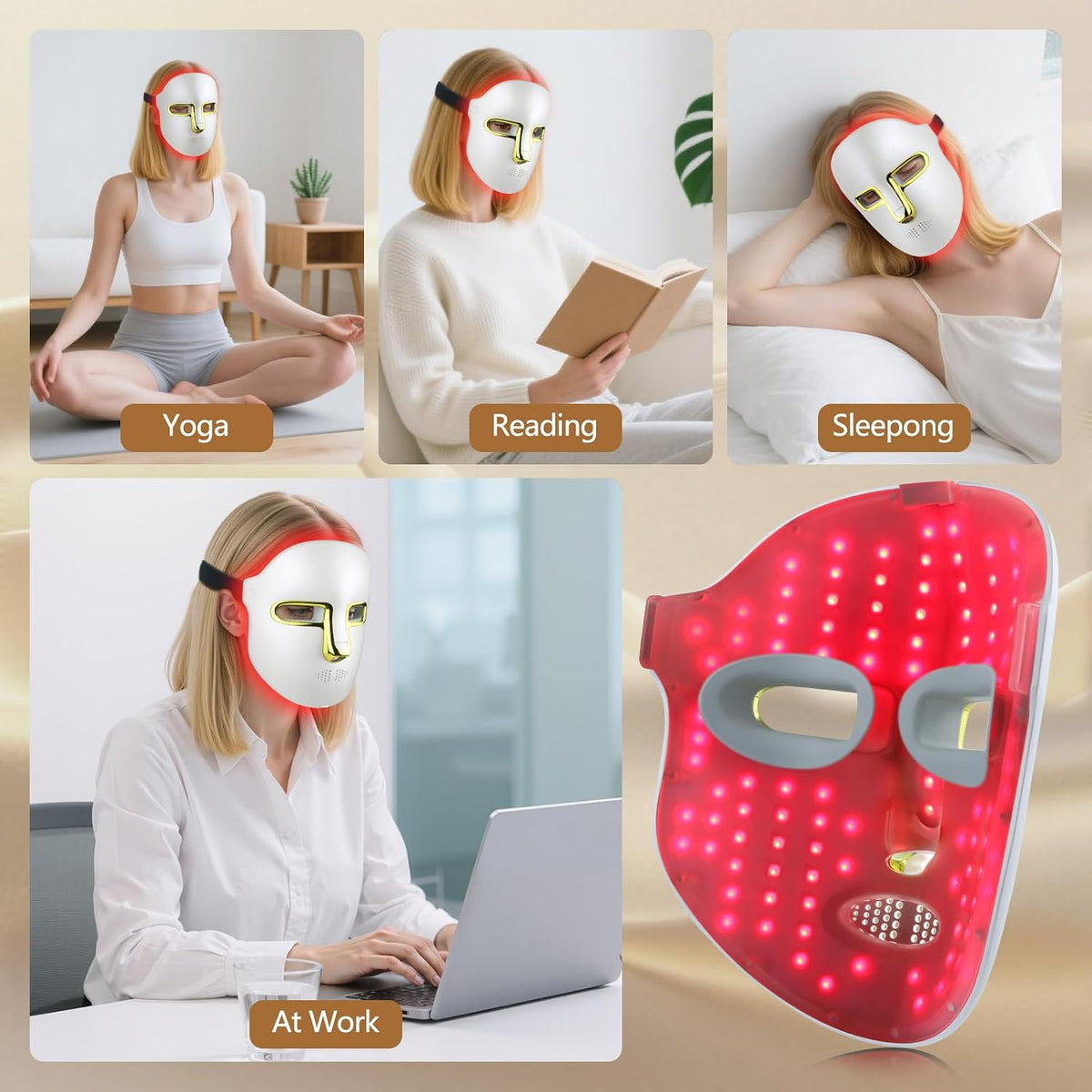 LED Facial Mask, Ancetreatment Light Therapy with Red Blue LED and Infrared Light, Anti-Aging, Blemish Repair Treatment, FSA Eligible HSA
