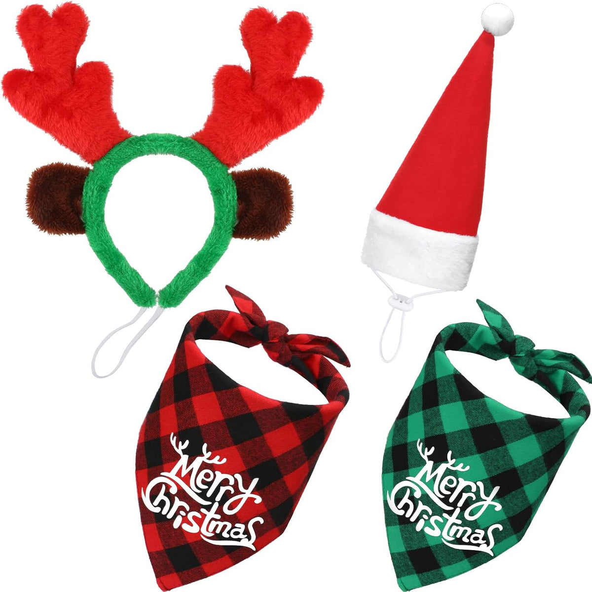 4 Pcs Christmas Dog Costume Santa Hat Reindeer Antler, Vivid Style