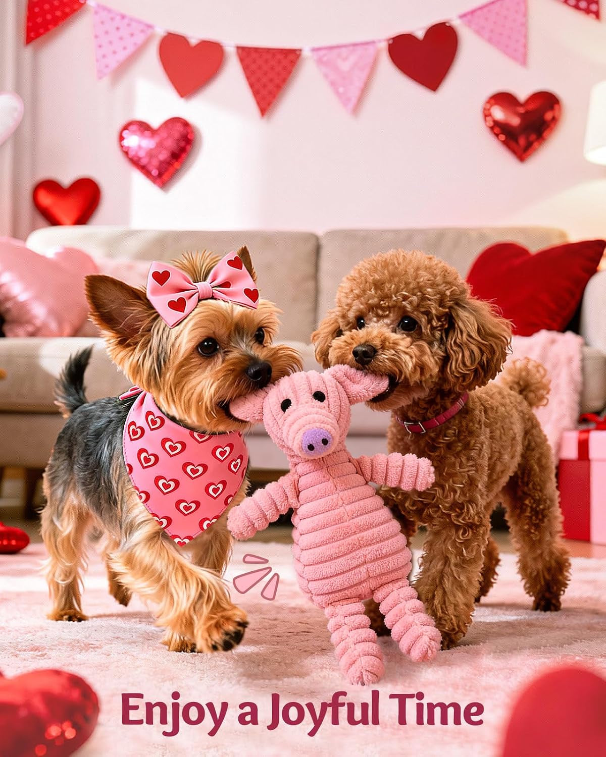 4 Pcs Pink Valentines Dog Toys - Cute Plush Squeaky Dog Toys, Cat Dog Scarf Headband for Puppy Pet to Keep Them Busy (Not for Big & Aggressive Chewer)