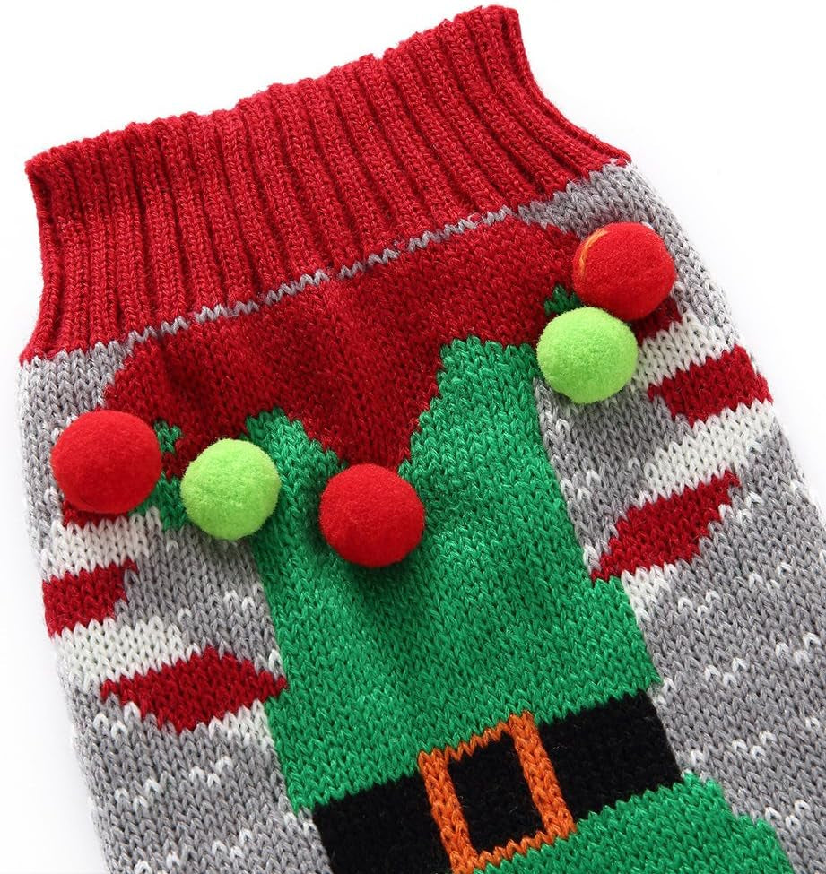 Christmas Dog Sweater Ugly Elf Pet Jumper Clown Holiday and Party for Dog and Cat (L)
