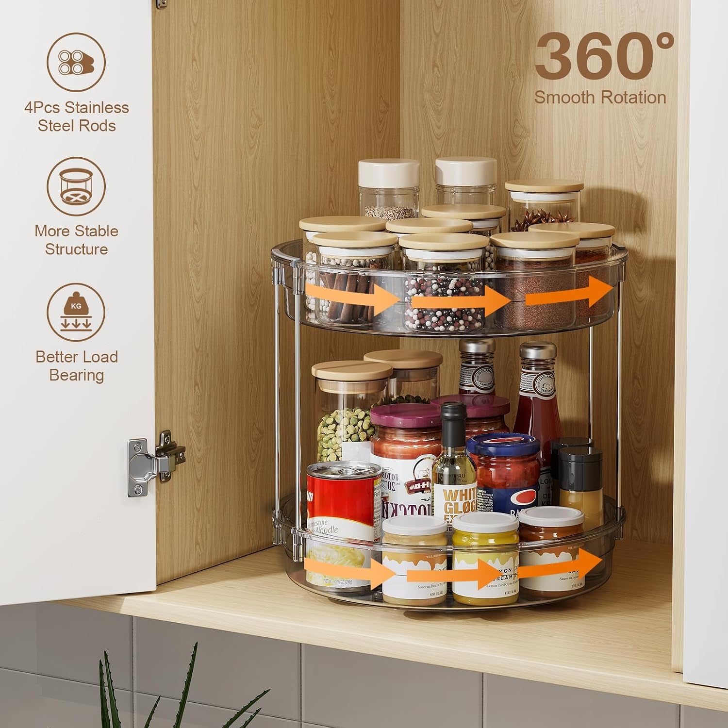 12 Inch 2 Tier Lazy Susan Turntable Organizer Rotating Spice Rack Organization for Cabinet, Kitchen, Pantry, Countertop, Bathroom, Vanity, Medicine Cabinet Organizer, Grey