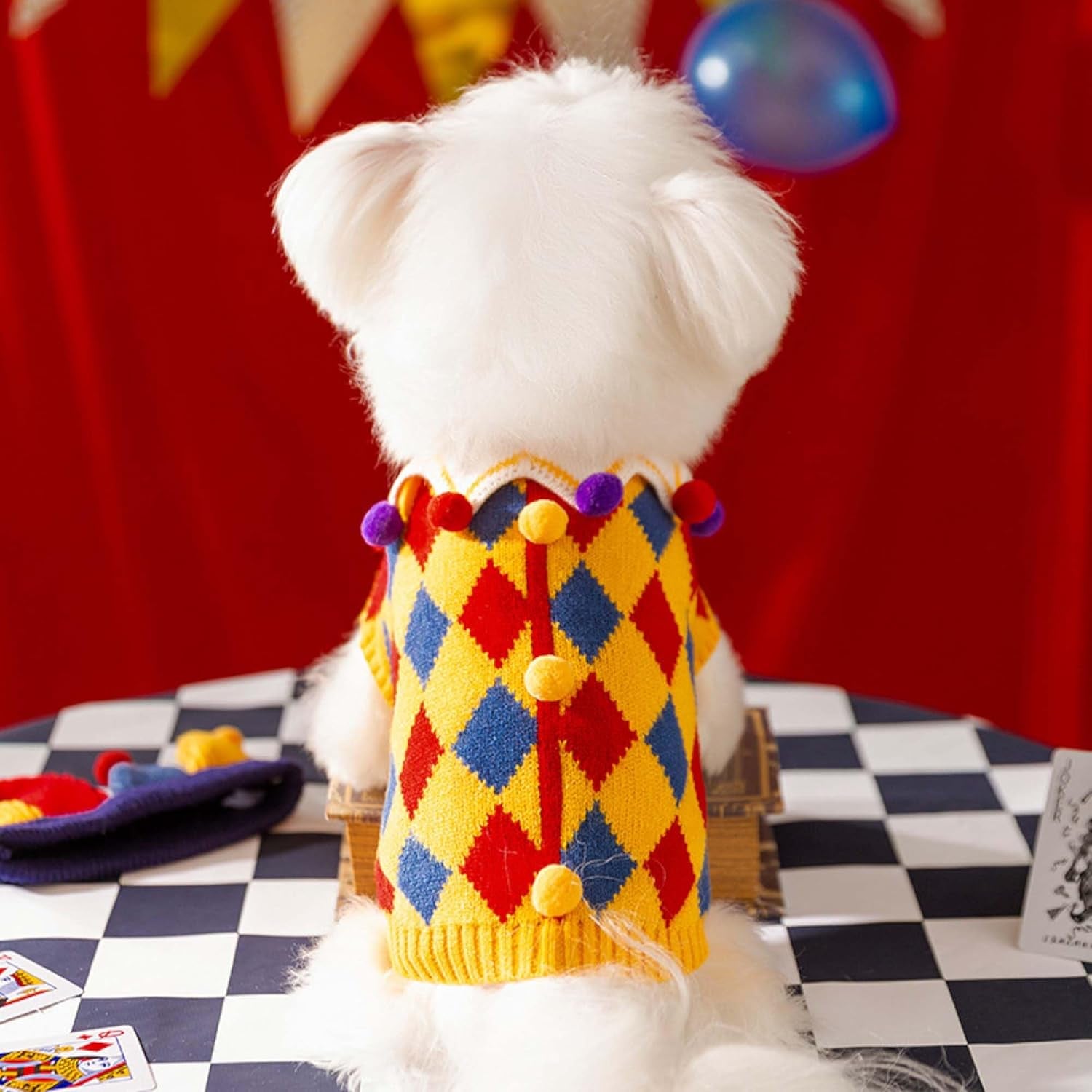 Dog Halloween Sweater Pet Circus Clown Costume with Joker Hat,Xl