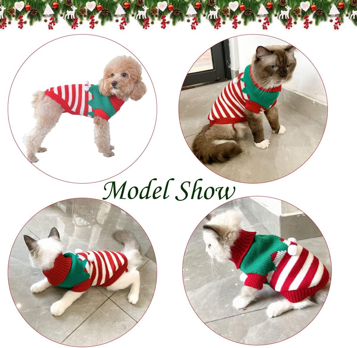 Dog Christmas Sweater Pet Winter Knitwear Xmas Elf Costume Clothes Coats Sweater for Kitty Puppy Cat XXL