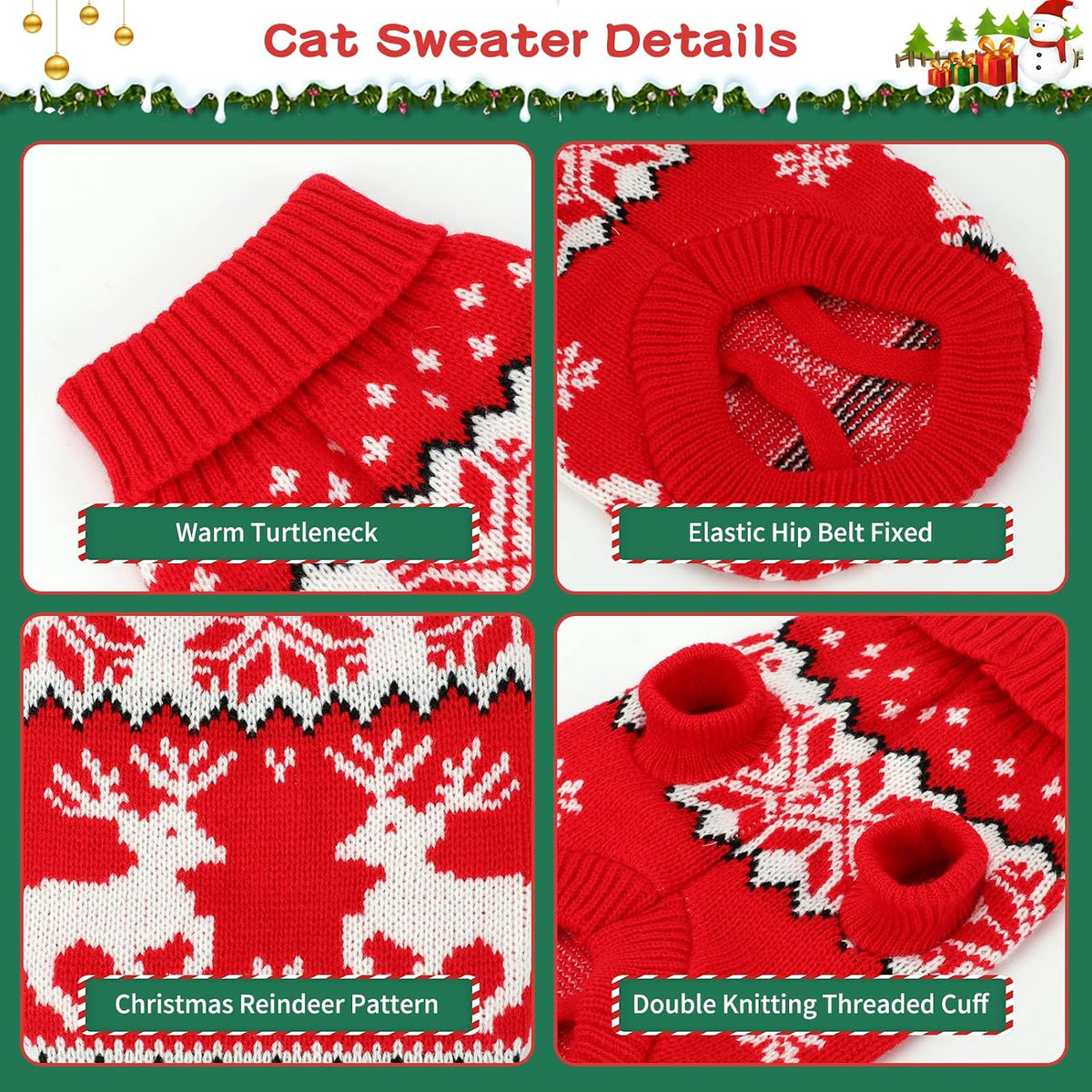 2 Pack Knit Pet Sweater, Winter Outfit for Cats & Small Dogs,L