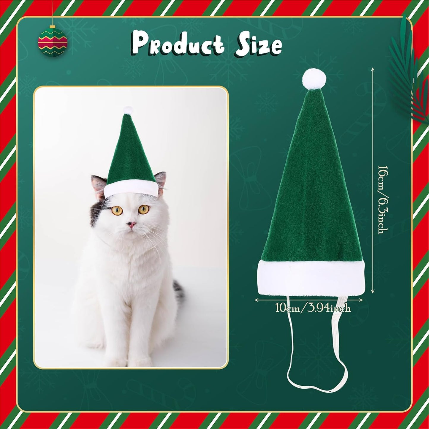 Adjustable Christmas Santa Hat for Dogs Cats, Mini Small Dog Cats Pet Santa Christmas Hat Party Decoration for Cat Small Dog Rabbit Puppy Doll Xmas Costume Accessories Outfit(Green)
