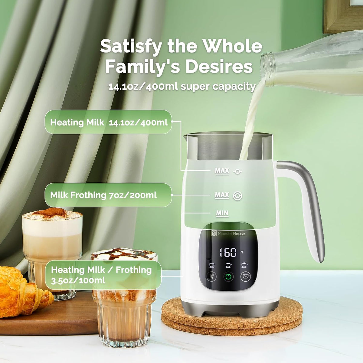 14OZ Basicfro 400 Milk Frother and Steamer