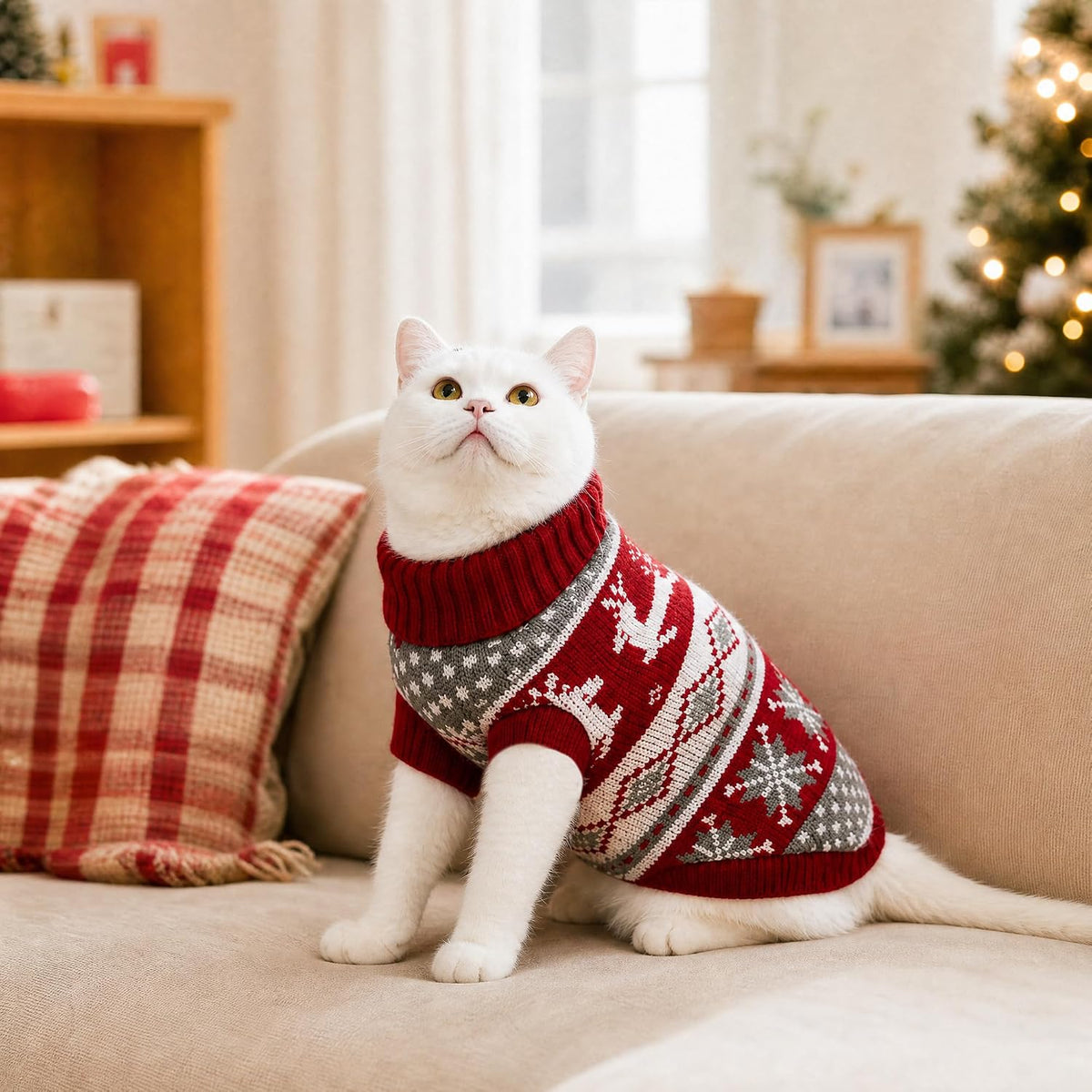 Dog Christmas Sweaters Pet Winter Knitwear Xmas Clothes Classic Warm Coats Reindeer Snowflake Argyle Sweater for Kitty Puppy Cat-S