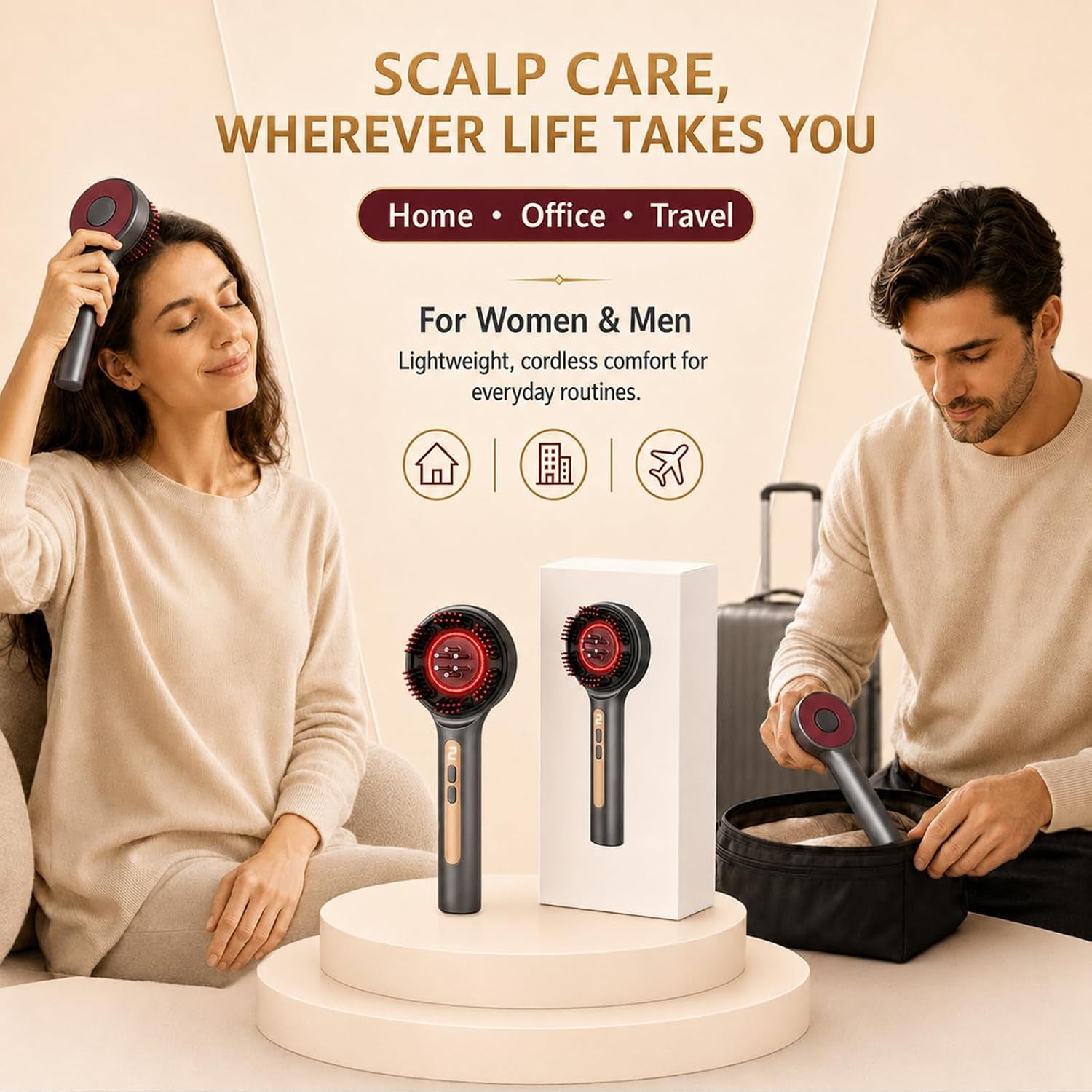 Scalp Massager, 3-In-1 Hair Oil Applicator, Cordless Electric Massager, IPX7 Waterproof, Portable Scalp Brush for Hair Growth & Dandruff Removal, Salon Home & Travel Use, Grey