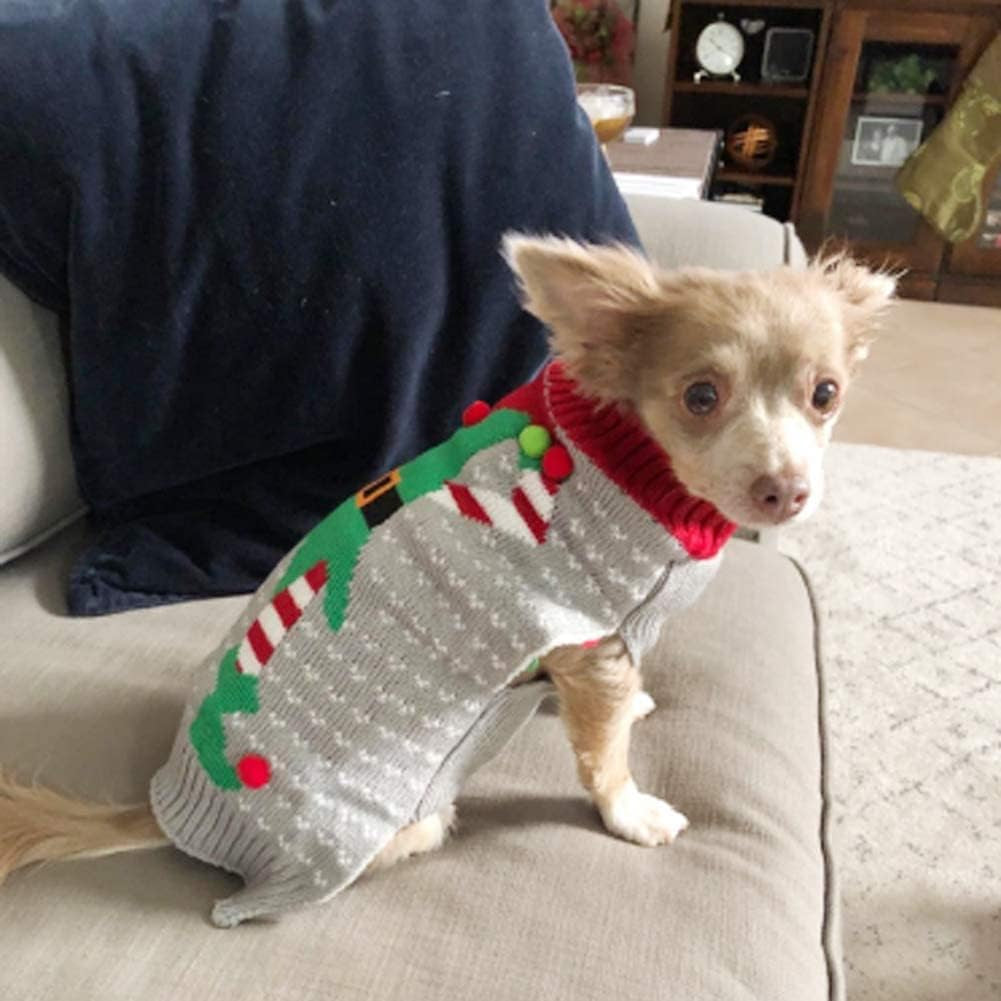 Christmas Dog Sweater Ugly Elf Pet Jumper Clown Holiday and Party for Dog and Cat (L)
