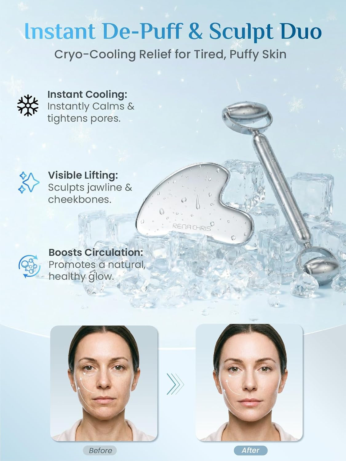 Gua Sha and Face Roller Set: Anti-Breakage Stainless Steel Roller for Long-Lasting Use, Jawline Sculpting and Puffiness Reducing, Gua Sha Facial Tools for Self Care Gift (Silver)