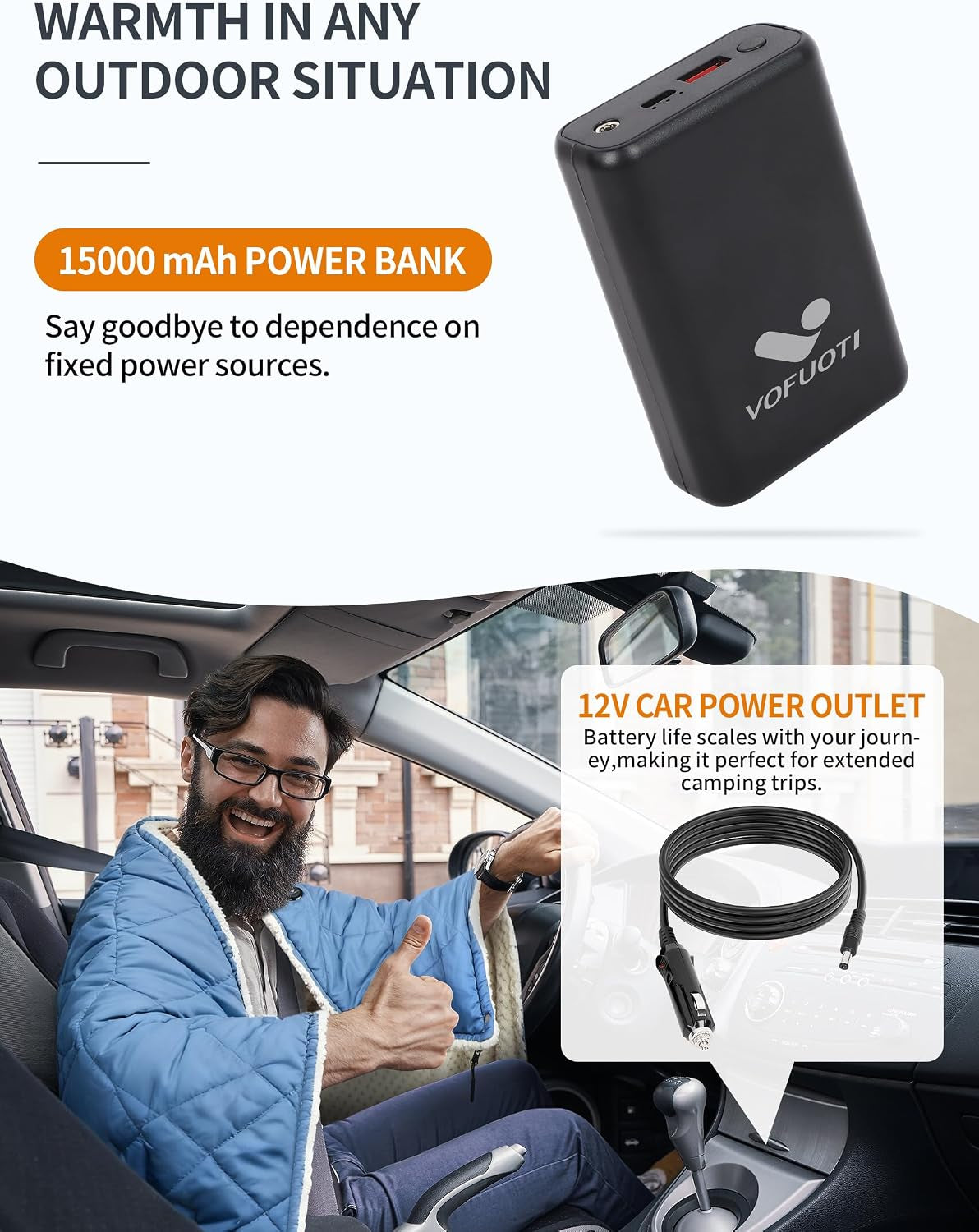 Wearable Heated Blanket,12V Cordless 15000 Mah,3 Heating Set