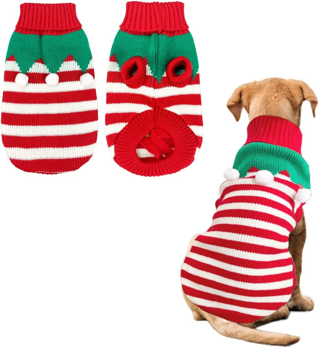 Dog Christmas Sweater Pet Winter Knitwear Xmas Elf Costume Clothes Coats Sweater for Kitty Puppy Cat XXL