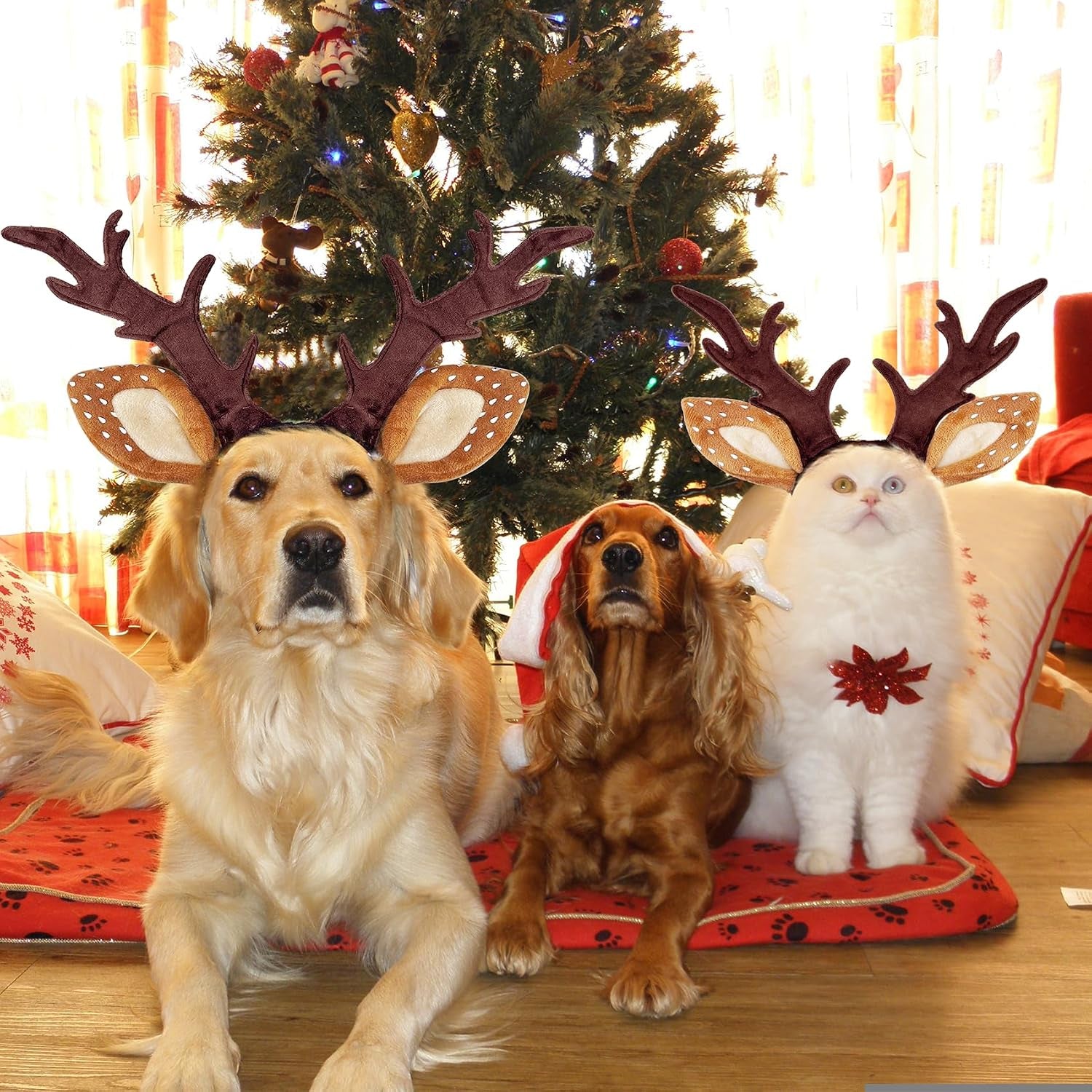 Dog Cat Christmas Reindeer Antlers Headband Classic Adjustable Elk Hat Headwear Pet Deer Cospaly Costumes Accessories (L(For Medium Big Dogs))