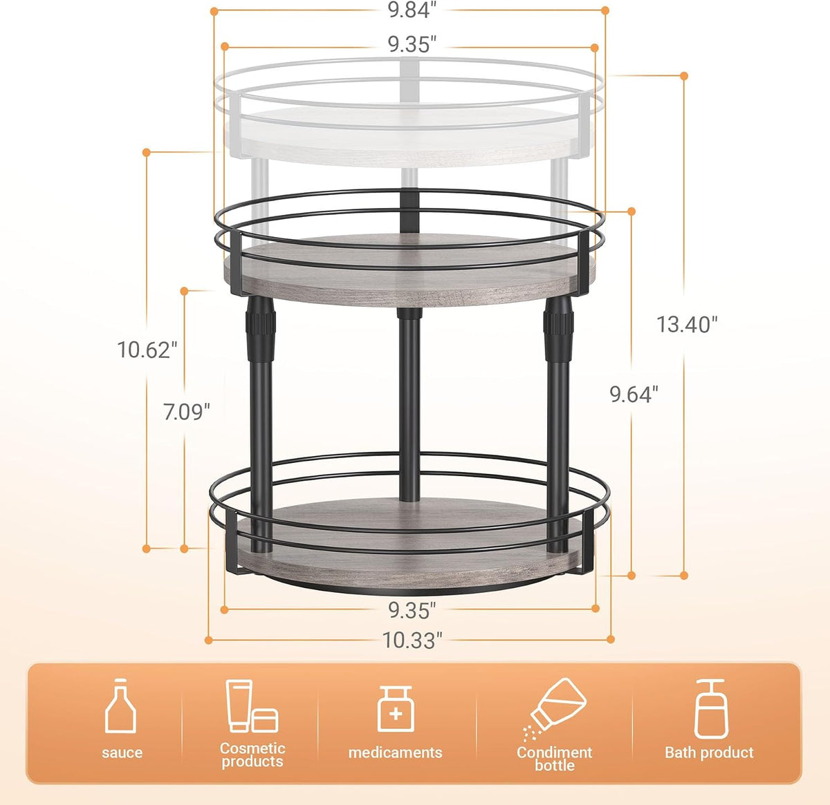 Lazy-Susan-Organizer-Spice-Rack, Rotating Spice Organizer for Cabinet Pantry, Seasoning Holder Spice Shelf with Adjustable Height, Kitchen Counter Shelf Countertop Organizer