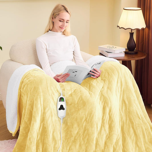 Heated Blanket Electric Full 72"X84", Heating Blankets with 10 Heat Levels /8 Hours Auto-Off, Soft Flannel Sherpa Fluffy House Warming Gifts for Grandma Seniors Mom,Cream Yellow