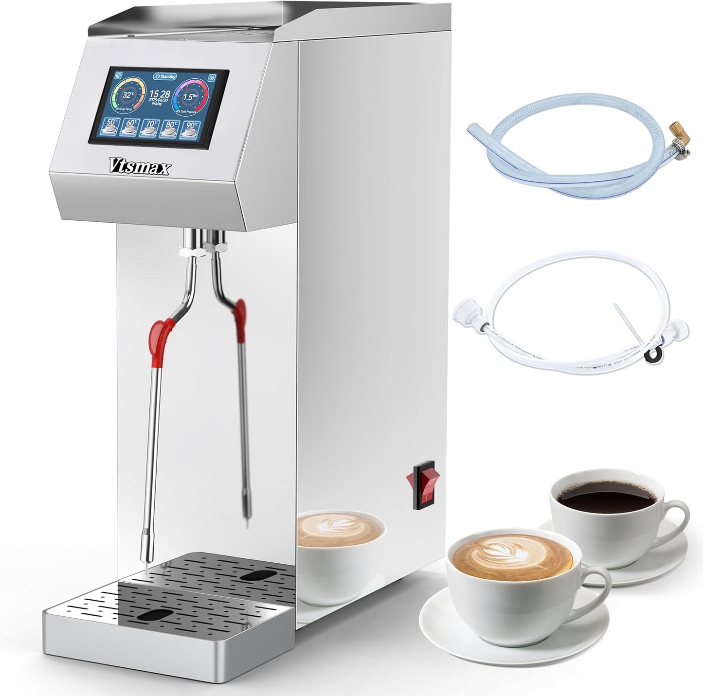 Commercial Milk Frother and Steamer 2000W, 6 Temp Settings, Silver