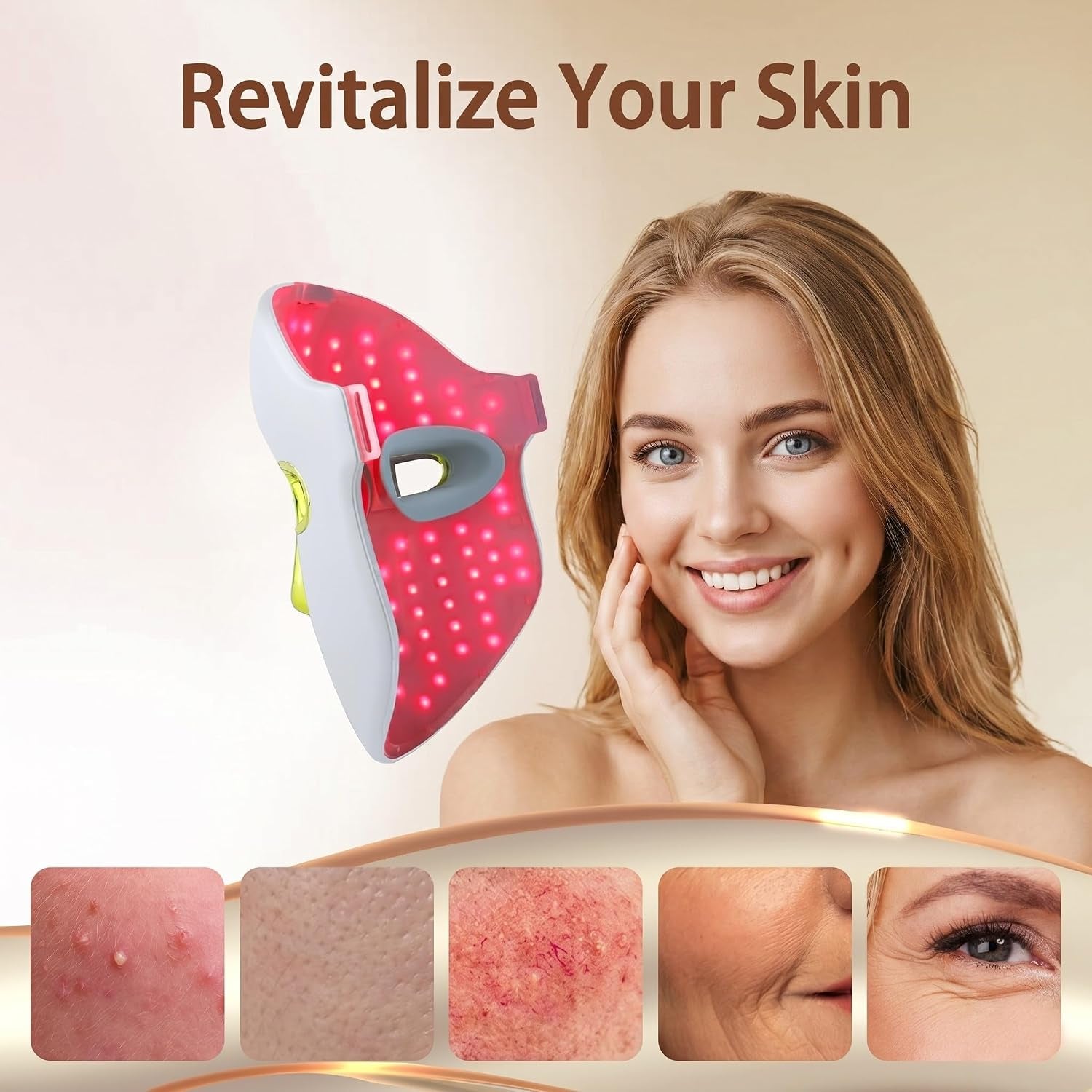 LED Facial Mask, Ancetreatment Light Therapy with Red Blue LED and Infrared Light, Anti-Aging, Blemish Repair Treatment, FSA Eligible HSA
