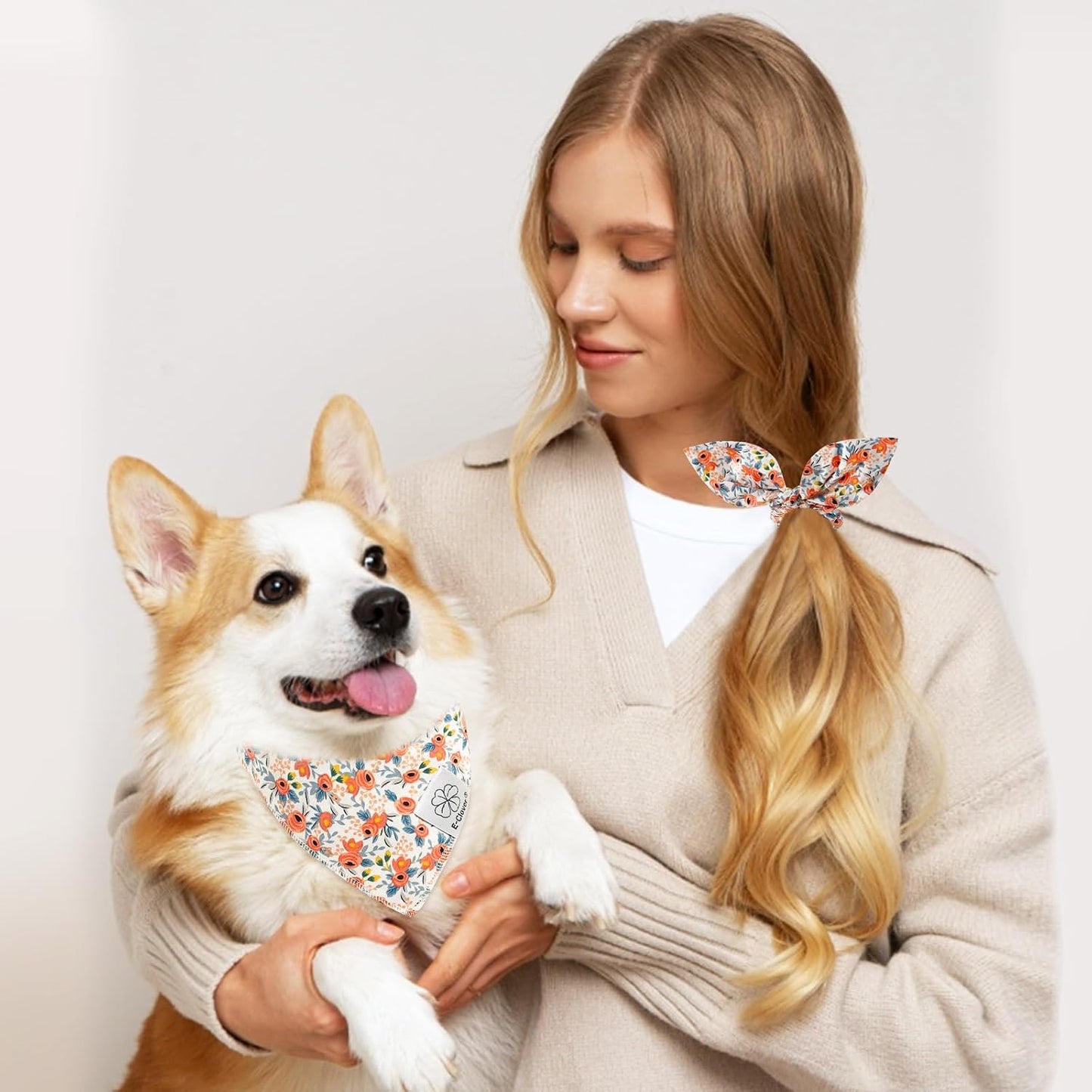 Floral Dog Bandanas Girl Matching Dog Bandana and Scrunchie Small
