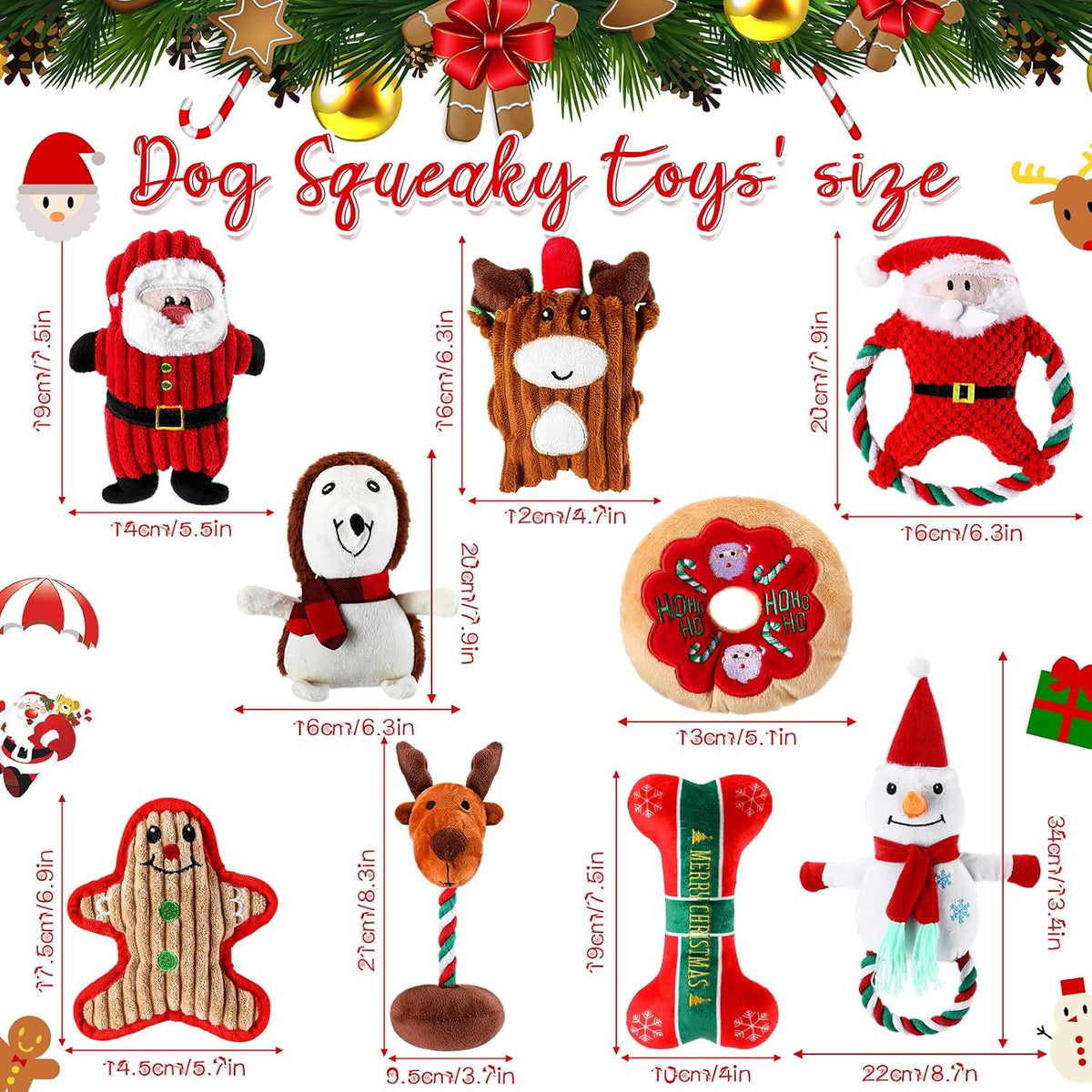 9 Pcs Christmas Dog Squeaky Toys Plush Chew for Small Medium Dogs