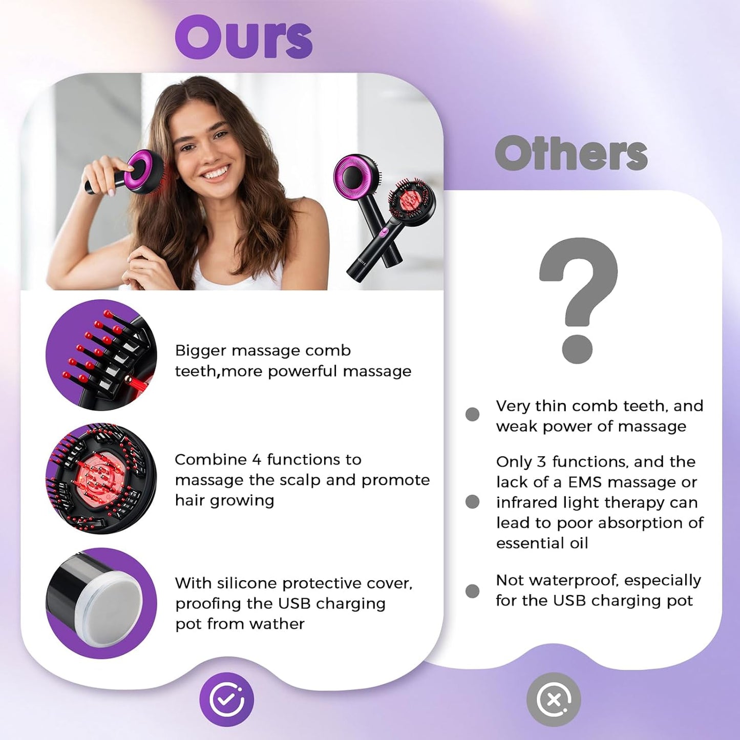 Electric Scalp Massage Comb 4 in 1 Cordless Scalp Massaging Brush