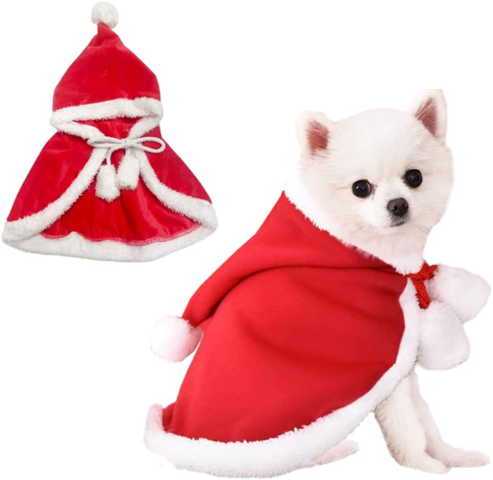 Christmas Puppy Cloak Santa Cat Costume Xmas Dog Cape Holiday Pet Clothes Funny Dog Christmas Costume Accessories for Cats Small Medium (Red, Medium)