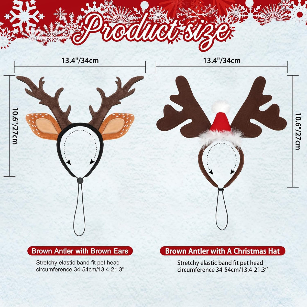 Dog Reindeer Antlers Headbands with Santa Hat, Pet Christmas Costume