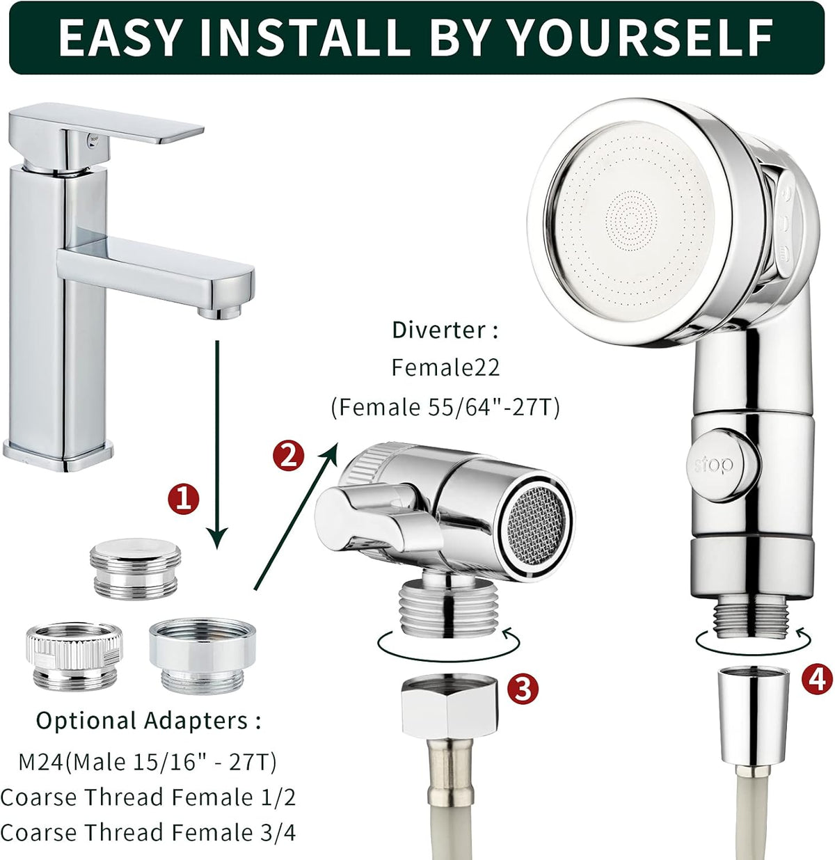 Sink Faucet Sprayer Attachment Hair Pet Rinser Showerhead with Stop Water-Saving Function