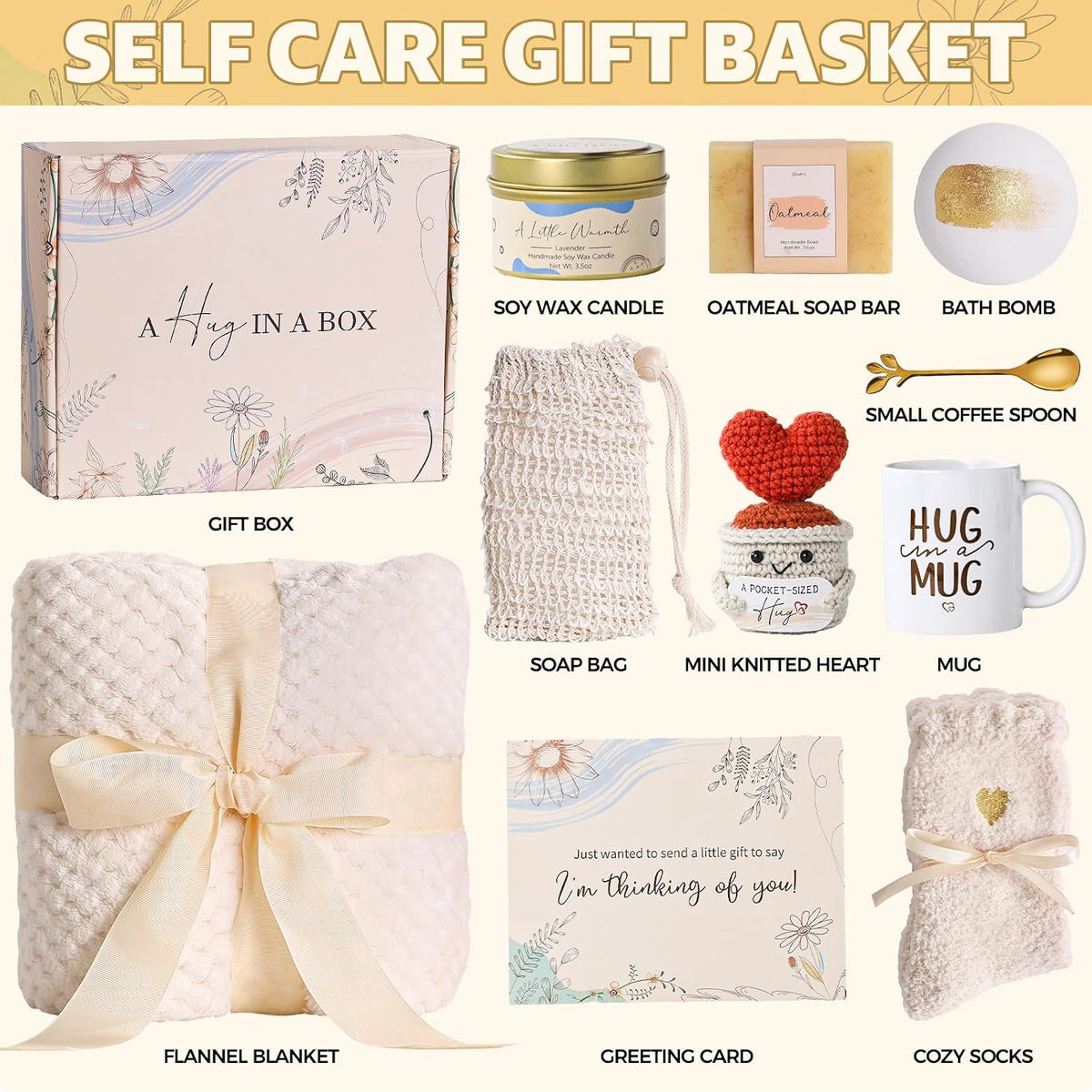 Birthday Gifts for Women Self Care Package Box Spa Basket Get Well Soon Sending Hug Thinking of You Feel Better for Wife Her New Mom Sister Female Best Friend Coworker Teen Girls Boss Babe Day