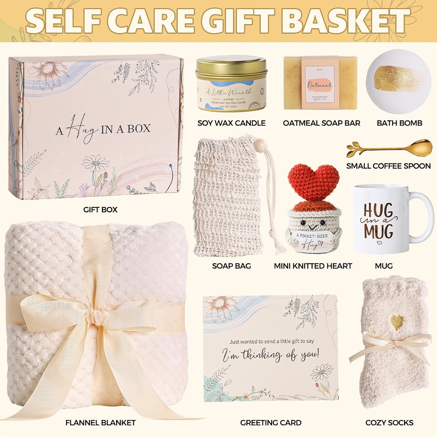 Birthday Gifts for Women Self Care Package Box Spa Basket Get Well Soon Sending Hug Thinking of You Feel Better for Wife Her New Mom Sister Female Best Friend Coworker Teen Girls Boss Babe Day